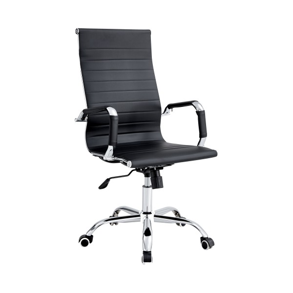 Executive Leather Office Chair - High Back PU Upholstered Desk Chair with Chromed Metal Frame