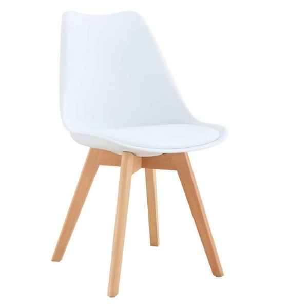 Modern Dining Chair - Mid-Century PU Leather Upholstered Side Chair with Wood Legs