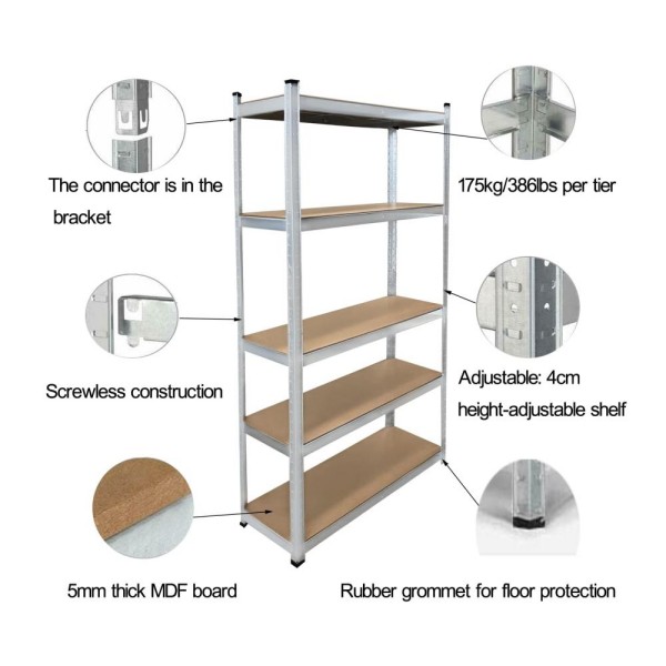 Shelves Storage Racks - 5-Tier Heavy-Duty Carbon Steel & MDF Industrial Utility Shelving