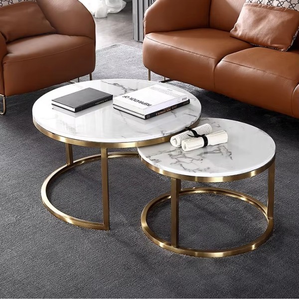 Coffee Table Marble - Faux Marble Finish Wood Top with Carbon Steel Base