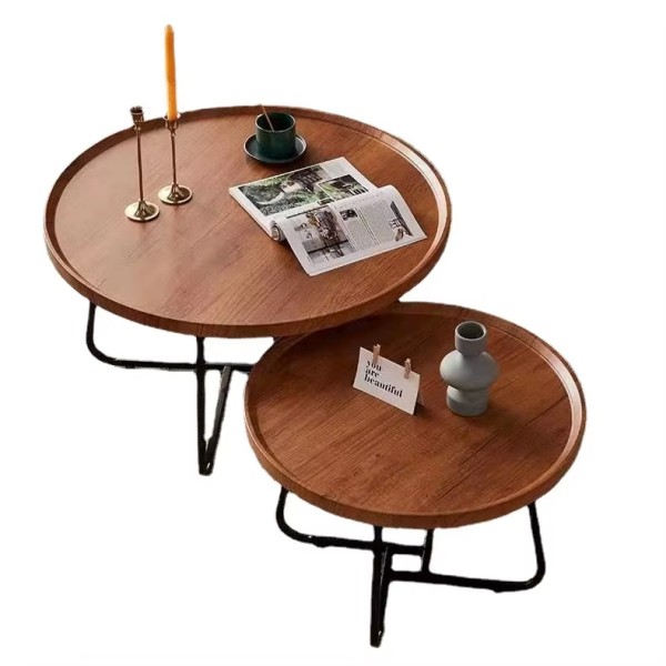 Round Coffee Table - Industrial Carbon Steel & Wood Drum Accent Center Table