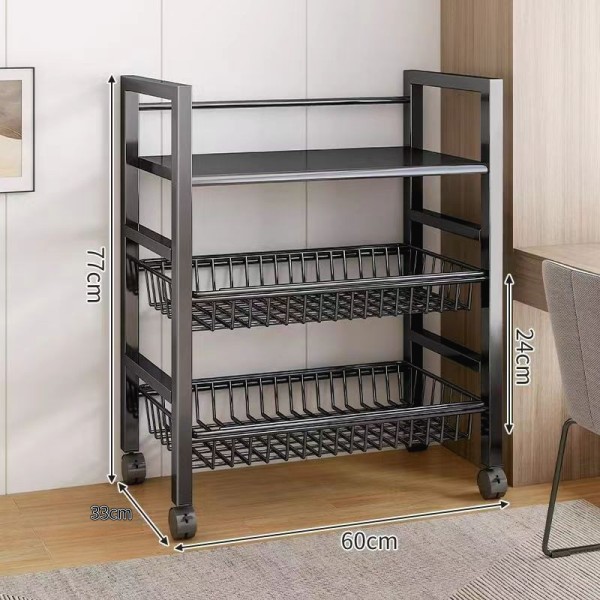 Drying Rack Dish Rack Dish Drainer Rack Kitchen - 3-Tier Carbon Steel Rolling Utility Cart