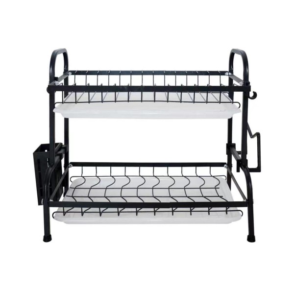 Dish Drying Rack - Multi-Tier Carbon Steel & Plastic Drainer with Integrated Drip Trays (2/3-Tier Options)