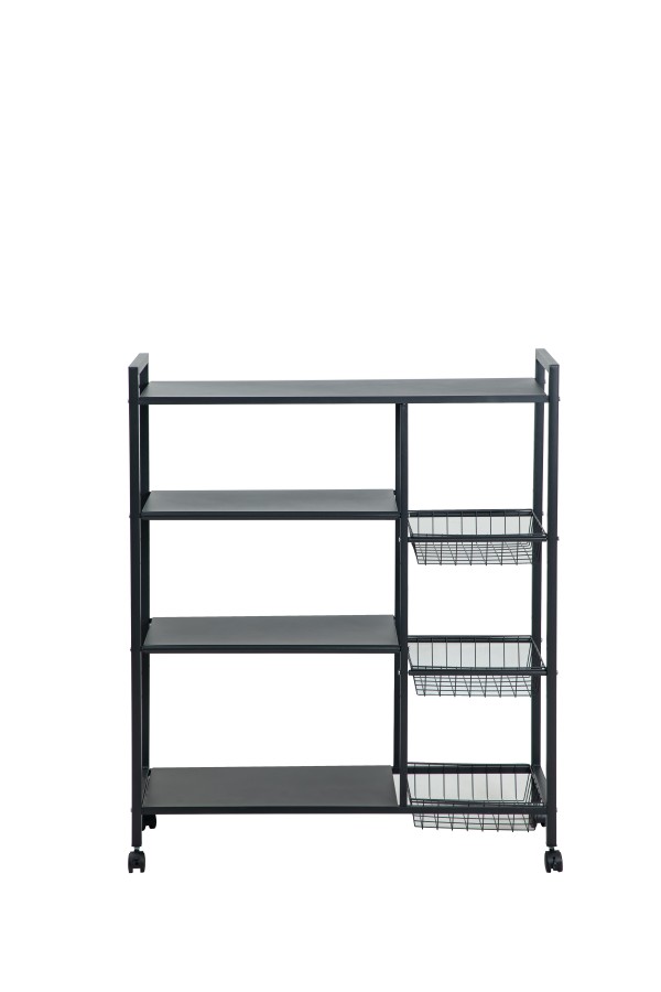 Kitchen Dish Drying Rack - 4-Tier Carbon Steel Rolling Organizer with 3 Baskets & Wheels (Multi-Size Options)