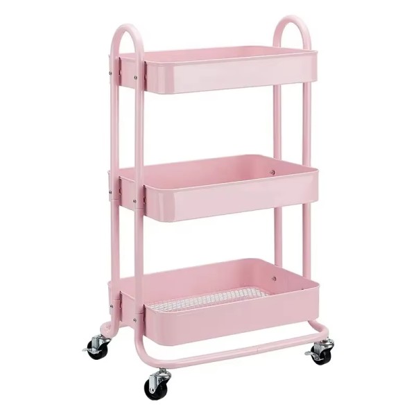 Utility Cart - Heavy-Duty 3-Tier Metal Rolling Storage Cart with 4 Smooth Casters