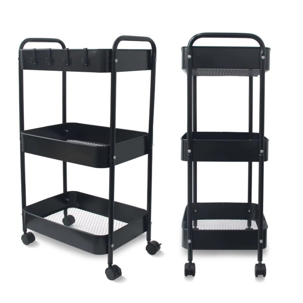Utility Cart with Wheels - Multi-Tier Carbon Steel Rolling Storage Organizer (3 & 4-Layer Models)  简洁高频词版: Utility Cart