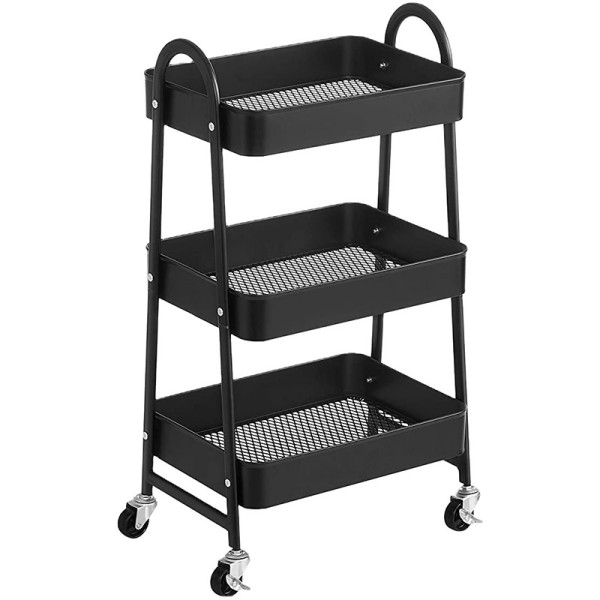 3 Tier Utility Cart - Rolling Carbon Steel Multi-Purpose Storage Shelf with 4 Caster Wheels