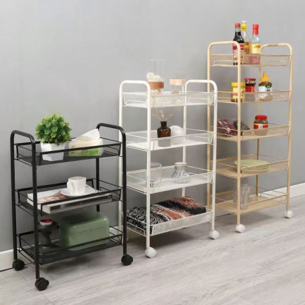 Utility Cart - Heavy-Duty Multi-Tier Carbon Steel Rolling Storage Shelves (3/4/5-Tier Options)