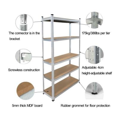 Shelves Storage Racks - 5-Tier Heavy-Duty Carbon Steel & MDF Industrial Utility Shelving