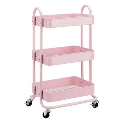 Utility Cart - Heavy-Duty 3-Tier Metal Rolling Storage Cart with 4 Smooth Casters
